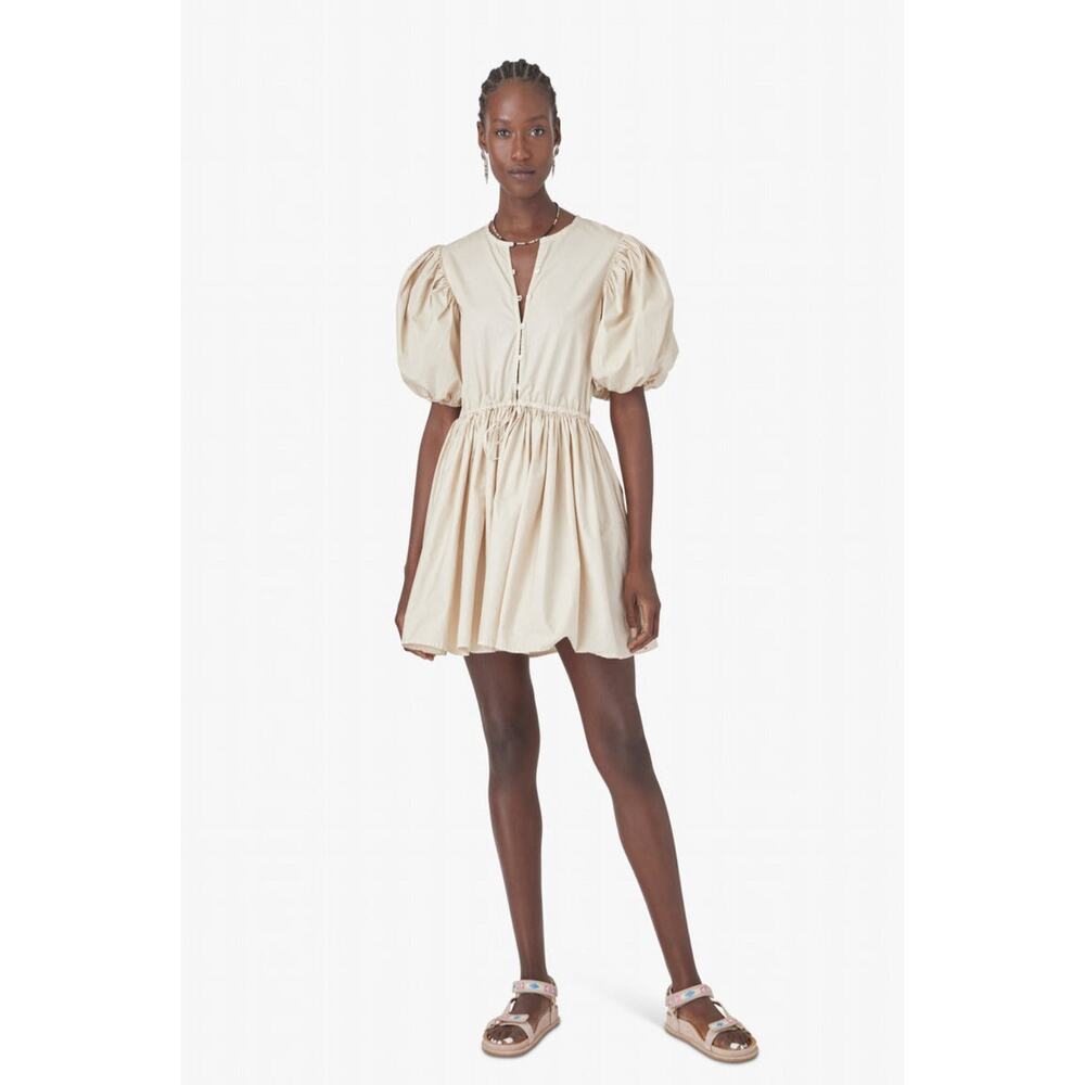 XIRENA puff sleeve tan mini AURIE DRESS size small